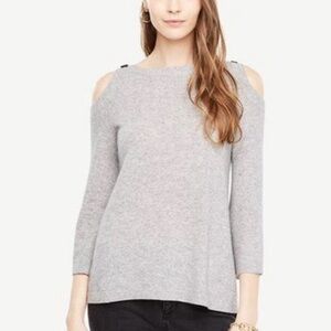 Ann Taylor Wool Blend Cold Shoulder Button Grey Heather Silver Frost Sweater M